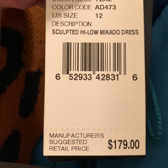 Beautiful Adrianna Papell Sculpted High-Low Mikado Dress, Teal Size 12 - Picture 7 of 7